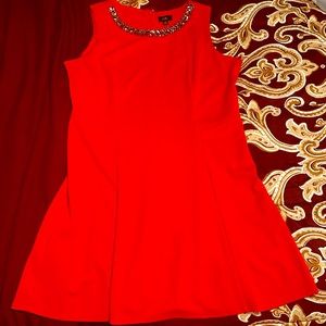 Red sleeveless dress by New York ILE with silver crystals around neckline - NWOT
